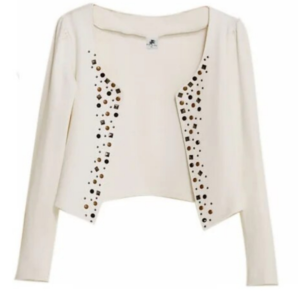 Korean brand Open Cardigan Women S Ivory Long Sleeves knitted Cropped Studded